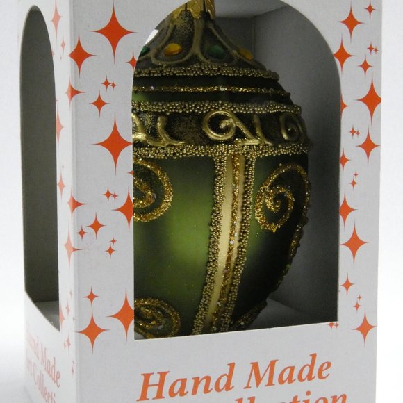 POLISH GALLERY Fabergé Egg 5-In Blown Glass Christmas Tree Ornament Royal GREEN - Picture 6 of 7